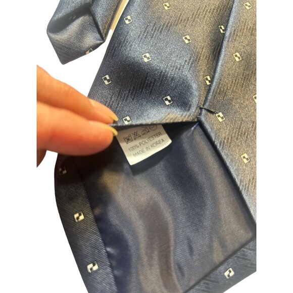 Drussel Hand Made Men's Tie Navy Blue with White Diamond Pattern 100% Polyester - Picture 4 of 6